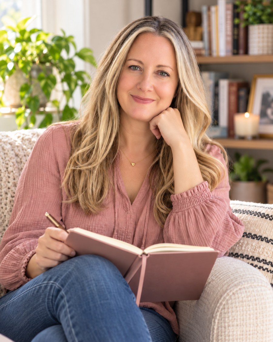 Karen Spaeder smiling with an open notebook